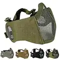 AOUTACC Maschera pieghevole Airsoft, mezza maschera in rete con protezione per le orecchie per gioco di guerra Cs, pistola BB, caccia, paintball (OD)