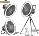 POWERbeast Desk Fan, 10000mAh USB Rechargeable Battery Fan Portable Fan with Remote Control, LED Light, Tripod, Timer, 3 Speeds Wind, Silent Table Fan for Camping Tent Desktop Bedroom - Brown