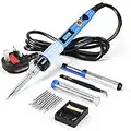 Soldering Iron Kit WaxRhyed, 80W Digital LCD Solder Gun with Adjustable Temp 200-450°C and ON/Off Switch, 5 Soldering Tips, Desoldering Pump, Thermostatic Design Welding Tools for Electronics