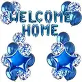 Welcome Home Letter Balloon Banner with Star Confetti Balloons for Army Theme Deployment Return Home Family Party Decorations(Blue)