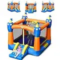 COSTWAY Château Gonflable avec Trampoline, Château Magique pour Enfants avec Grand Trampoline, Toboggan et Panier de Basket-Ball, pour Enfants 361 x 273 x 237 cm (sans gonfleur)…