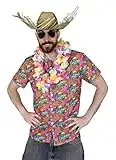 Ensemble costume hawaïen pour homme – Chemise hawaïenne rose + collier à fleurs multicolores + chapeau de plage Luau pour fête d'été (taille XXL)