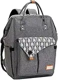 Lekebaby Diaper Bag Backpack Multi-function Waterproof Travel Backpack Baby Nappy Bag for Mom and Dad with Changing Pad & Insulated Pockets & Stroller Straps (Grey)