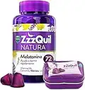 ZzzQuil Natura, Melatonina, Pastillas Para Dormir de Melatonina pura y Extractos de Valeriana, Camomila y Lavanda, 72 gummies + Cajita de viaje, Sabor Frutos del bosque