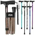 Folding Cane by Vive - Sturdy Lightweight Walking Stick for Men & Women - Collapsible Cane Design for Portability & Convenience - Sleek & Fashionable Look (Leopard)