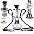 REANICE Ensemble Chicha Kit Complet 32cm Narguilé 2 Tuyaux Ensemble Complet de Pipe à Eau Chicha en Verre comprenant une pince à charbon et des accessoires jetables (noir / transparent)