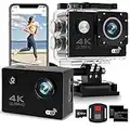 ZYCZWL 4K30FPS Action Camera Ultra HD Waterproof 98FT 30M Underwater Cameras 170 Degree Wide Angle and Remote Control Sports with 2 Batteries 32G SD Card & Helmet Accessories Kit Black