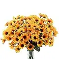 Uieke 6 Bundles Sunflowers Artificial Flowers Daisy Mums Fake Flowers Outdoor UV Resistant No Fade Fall Flowers 24 Stems Greenery Shrubs Indoor Outside Home Wedding Office DIY Garden Décor (Yellow)