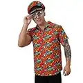 Costume hawaïen pour homme – Chemise rouge hawaïenne Aloha + casquette de marin assortie + lunettes de soleil aviateur – Ensemble d'accessoires pour adulte pour fête d'été/de plage (taille XL)