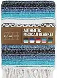 Zulay Home Autentica coperta messicana – coperta da yoga tessuta a mano e coperta esterna – coperta bohémien artigianale e coperta falsa messicana per spiaggia, picnic, campeggio o casa (blu smeraldo)