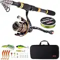 Sougayilang Fishing Rod Reel Combos Carbon Fiber Telescopic Fishing Pole with Spinning Reel for Travel Saltwater Freshwater Fishing