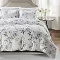 Home Beyond & HB design - 3 Piece Duvet Cover Set, 1 Printed Zipper Closure Duvet Cover with 2 Pillow Shams, Ultra Soft Brushed Microfiber, Queen or Full or Double Size, White Floral