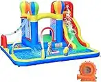 Ballsea Bouncy Castle, Inflatable Bounce House Water Slide with Surprise Dump Bucket, Double Splashing Pools, Climbing Wall, Water Sprayers, Cannons and Blower for Kids Outdoor Indoor Play