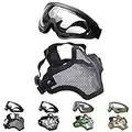 OUTGEEK Airsoft Half Face Mask Steel Mesh and Goggles Set (Black)