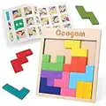 Coogam en Bois Tangram Puzzle modèle Bloque Le Jeu de Casse-tête avec 60 défis, 3D de Russe en Forme de Bois Montessori STEM Jouets éducatifs