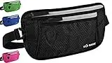 SAO ROQUE ® Riñonera Viaje (S) Mujer Hombre Antirrobo Bolsa para Viajar con Bloqueo RFID, Plano Cinturón Dinero Ajustable 50-150cm, 28x14x1cm (Negro) (Negro)