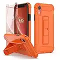 ORETECH Designed for iPhone XR Case, and [2 x Tempered Glass Screen Protectors] [Heavy Duty Protection] [Kickstand & Phone Holder] 5 in 1 Full Body Shockproof Protective Cover for iPhone Xr - Orange