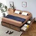 Giantex Queen Size Bed Frame with 4 Drawers, Industrial Metal Platform Bed Frame with Footboard, Reserved Holes for DIY Headboard, Heavy-Duty Mattress Foundation, No Box Spring Needed, Easy Assembly