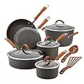 Rachael Ray Cucina Dishwasher Safe Hard Anodized Nonstick Cookware Pots and Pans Set, 12 Piece, Gray with Orange Handles