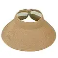 HDE Sun Visors for Women Roll Up Hat Beach Shade Sun Hats Packable Straw Cap Tan