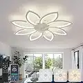 90 cm Lampadario Ventilatore da Soffitto Con Telecomando Led Dimmerabile Pale da Soffitto Design DC Plafoniera Fiore Led Reversibile 6 Velocità Lampadari a Ventola per Camera da Letto Cucina,Bianco