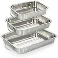 COM-FOUR® Juego de 3 piezas para asar y hornear - asador de acero inoxidable con asas - cacerola de acero inoxidable para cocinar y hornear - fuente de horno (plata - 3 partes)