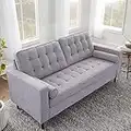 Edenbrook Lynnwood Upholstered Sofa with Square Arms and Tufting-Bolster Throw Pillows Included, Light Grey