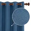 Deconovo Total Blackout Curtains Heavy Linen Blackout Drapes Soundproof Room Darkening Curtain Panels for Girls Bedroom,52x84 Inch,2 Panels,Aegean Blue