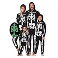 Little Bitty Skeleton Costume Kids Halloween Matching Family Pajamas Glow in The Dark Skeleton Hoodie Scary Onesie Romper, Big Kids Pjs Large