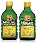 Olio Di Fegato Di Merluzzo Di Pesce Di Moller Con Omega 3, vitamine A, D ed E, aroma Limone Integratore liquido da 250 ml Extra Puro Di Alta Qualità Made In Norvegia x 2 Bottiglie