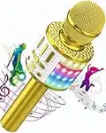 Micros sans Fil Karaoké, Microphone Karaoke Bluetooth avec Lumière Scène, Portable Haut-Parleur pour Enfants/Adultes Fête Chanter Disco KTV Clubs Noël Anniversaire Soiree Idée Cadeau Fille Garcon