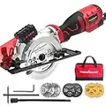 PowerSmart 5.8 Amp 4-1/2 Inch Mini Circular Saw with Laser Guide and 6 Blades, Ideal for Woods, Tile, Soft Metal and Plastic Cuts