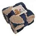 Brentfords Dog Blankets Washable Large Sherpa Pet Dog Blanket Soft Fluffy Warm Animal Cat Kitten Kennel Mat Warm Throw Over Plush Fleece, Navy Blue - 75 x 110cm