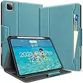 BuKoor iPad Pro 12.9 inch 2022/2021/2020/2018 Case Generation with Apple Pencil Holder PU Leather Folio Smart Stand Magnetic Clasp Shockproof Cover for iPad Pro 12.9 6th/5th/4th/3rd (Tempo Green)