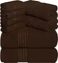Utopia Towels 8-Piece Premium Towel Set, 2 Bath Towels, 2 Hand Towels, and 4 Wash Cloths, 100% Ring Spun Cotton Highly Absorbent Towels for Bathroom, Sports, and Hotel (Dark Brown)