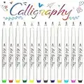 AOSUCO 12 Colors Arts Sign Brush Pens for hand lettering, Brush Lettering Pen for Modern Calligraphy Greeting Cards Signature, Beginners Calligraphy Set for Bullet Journal Calligraphy Book