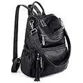 UTO Travel Backpack Womens for Mother Mum Ladies Laptop Bag 3 Ways Tassels Rucksack Shoulder Purse Multi Compartment Anti Theft Pocket PU Leather Black