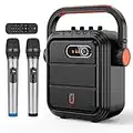 JYX 66BT Karaoke Machine with Two Wireless Microphones, Portable Bluetooth Speaker with Shoulder Strap, Studio Subwoofer Support TWS, Radio, AUX in, REC, Bass&Treble for Party/Meeting/Adults/Kids