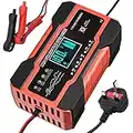 10 Amp Car Battery Charger, 12V/24V Automatic Battery Charger with 7-Stage Charging and LCD Screen, Intelligent Charges, Repairs, Maintains for Car Motorcycle Boat Mower, AGM GEL and Lead Acid Battery