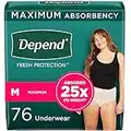 Depend Fit-Flex Adult Incontinence Underwear for Women, Disposable, Maximum Absorbency, Medium, Blush, 76 Count