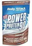 Body Attack Power Protein 90, Cioccolato, 500g, 5K proteine in polvere con proteine del siero di latte, L-carnitina e BCAA per la costruzione muscolare e il fitness.