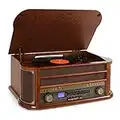 Auna Vinyl Record Player, Vinyl Records Turntable Record Players for Vinyl with Speakers, Home Audio Record Players, Wood Retro Vintage 3-Speed Turntable, Speakers Stereo w/CD Turntable and USB Port