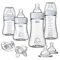 Chicco Duo Newborn Hybrid Baby Bottle Starter Gift Set with Invinci-Glass Inside/Plastic Outside - Clear/Grey,8 Count (Pack of 1)