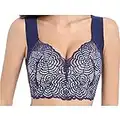 Adamt Air Ultimate Lift Stretch Full-Figure Seamless Lace Cut-Out Bra, Soft Seamless Sleep Bra, Sports Bra 42/95CD (Blue)