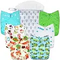 Wegreeco Washable Reusable Baby Cloth Pocket Diapers 6 Pack + 6 Bamboo Inserts (with 1 Wet Bag,Neutral Prints)