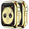 2 Pezzi HANKN Cover per Apple Watch Series 8 7 45mm Cover Custodia Proteggi Schermo Vetro Temperato, Placcato Rigida Antiurto Copertura Totale Iwatch Cover (45mm, Oro)