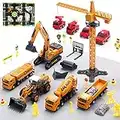 skirtoy Kids Construction Vehicles Playset with Playmat, 18" Crane, 10" Excavator, Tractor, Dump Truck, Cement, 4 Firetrucks, Educational Engineering Toy Set Birthday Gift for 3+ Year Old Toddler Boy