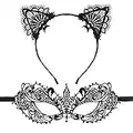 angelikashalala Lace Cat Ears Headband Sexy Masquerade Masks Eye Spoon Costume Catwoman Eyemask Make Up Party Favors