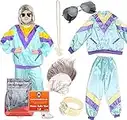 TK Gruppe Timo Klingler 6 in 1 Vokuhila Set 80er Outfit Kostüm mit Unisex Trainingsanzug, Assi Perücke, Goldkette, Brille - für Fasching & Karneval