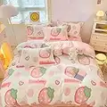 MorroMorn Twin Bedding Sets, Pink Strawberry Duvet Cover Set, Fluffy Comforter Covers Blanket Ultra Soft Kawaii Cute for Girls Kids Toddler Teen Women Twin/Twin XL Size